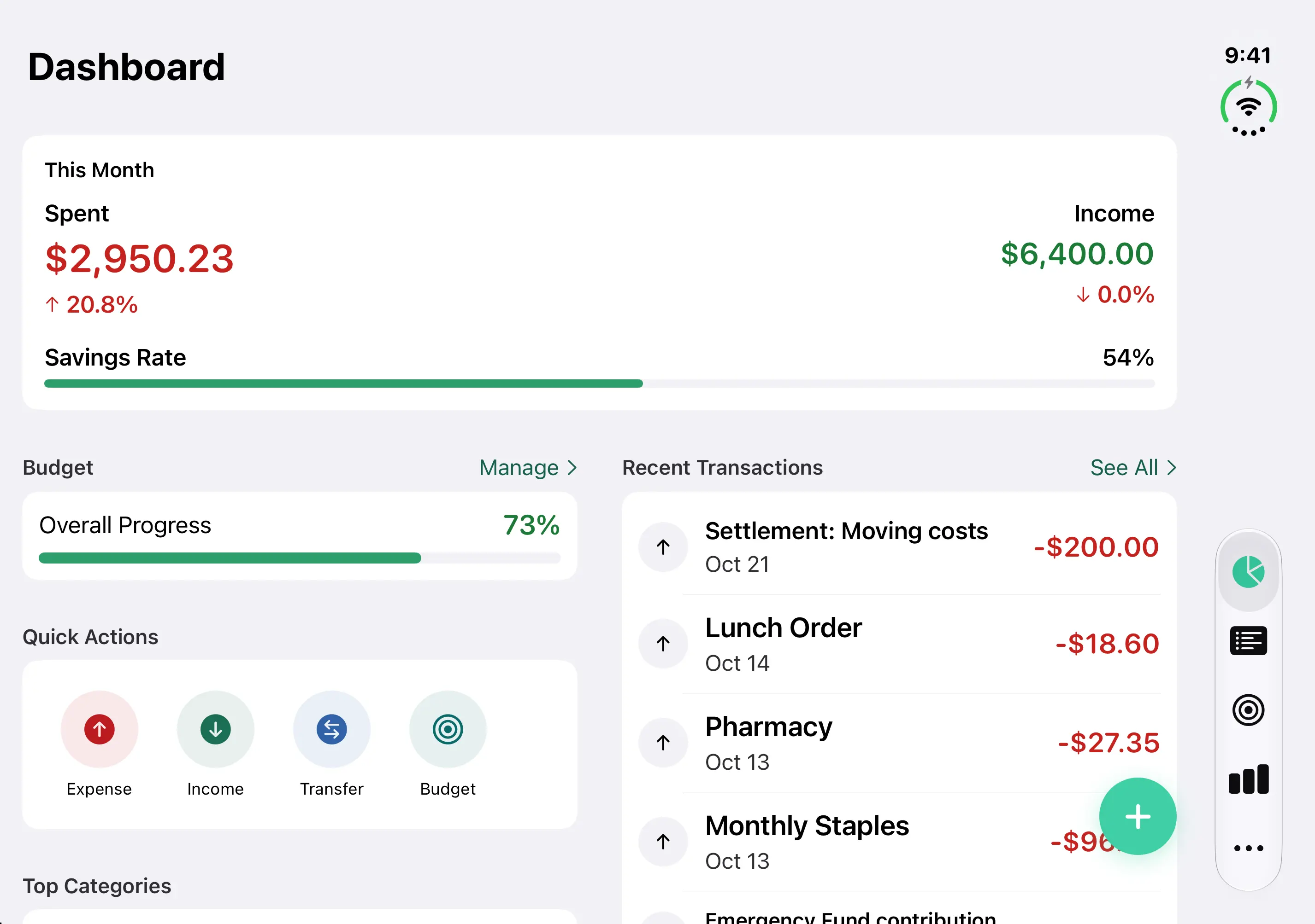 Vittora dashboard in two columns on the iPhone Duo inner display, open in landscape