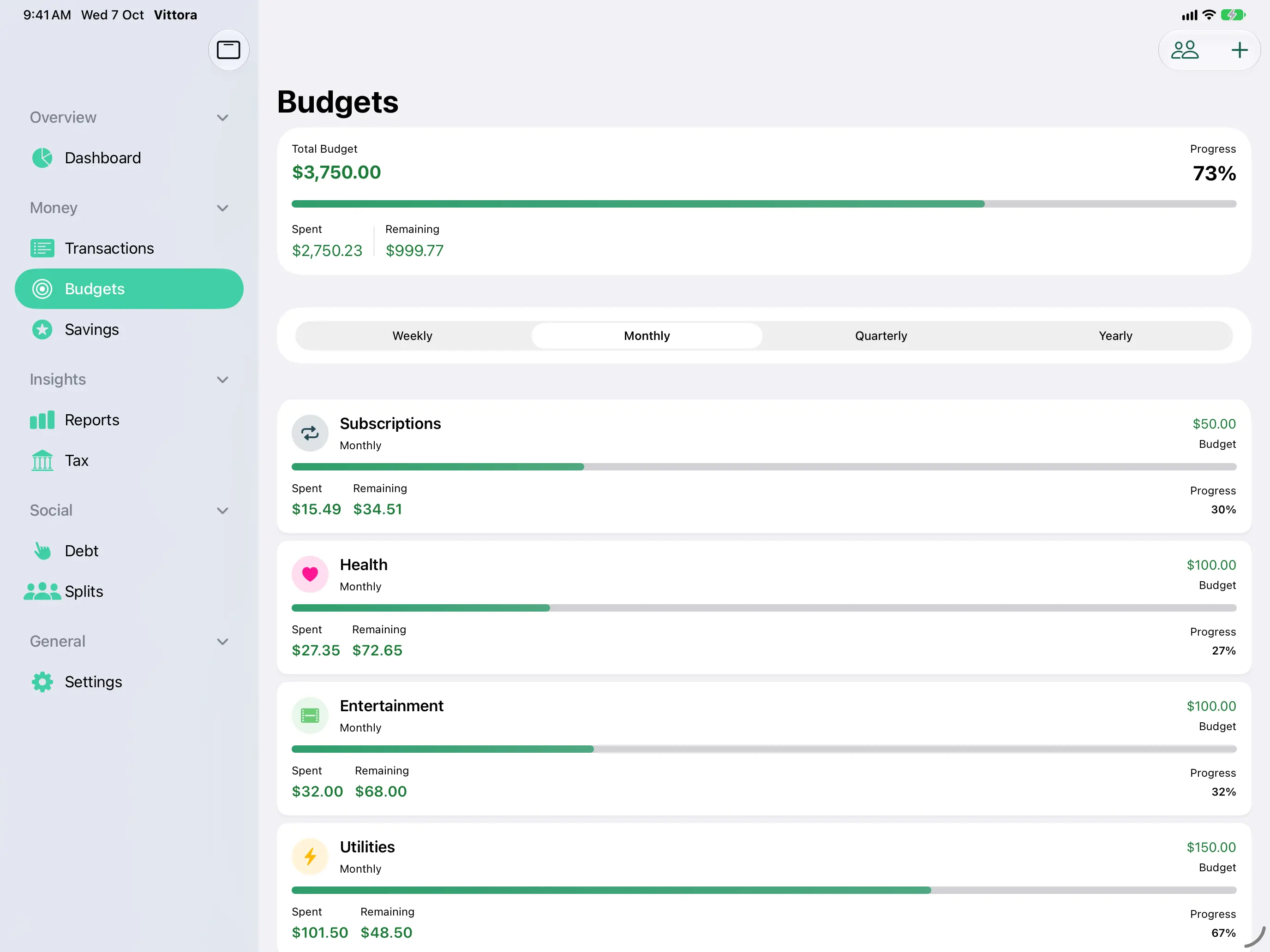 Monthly budgets on iPad