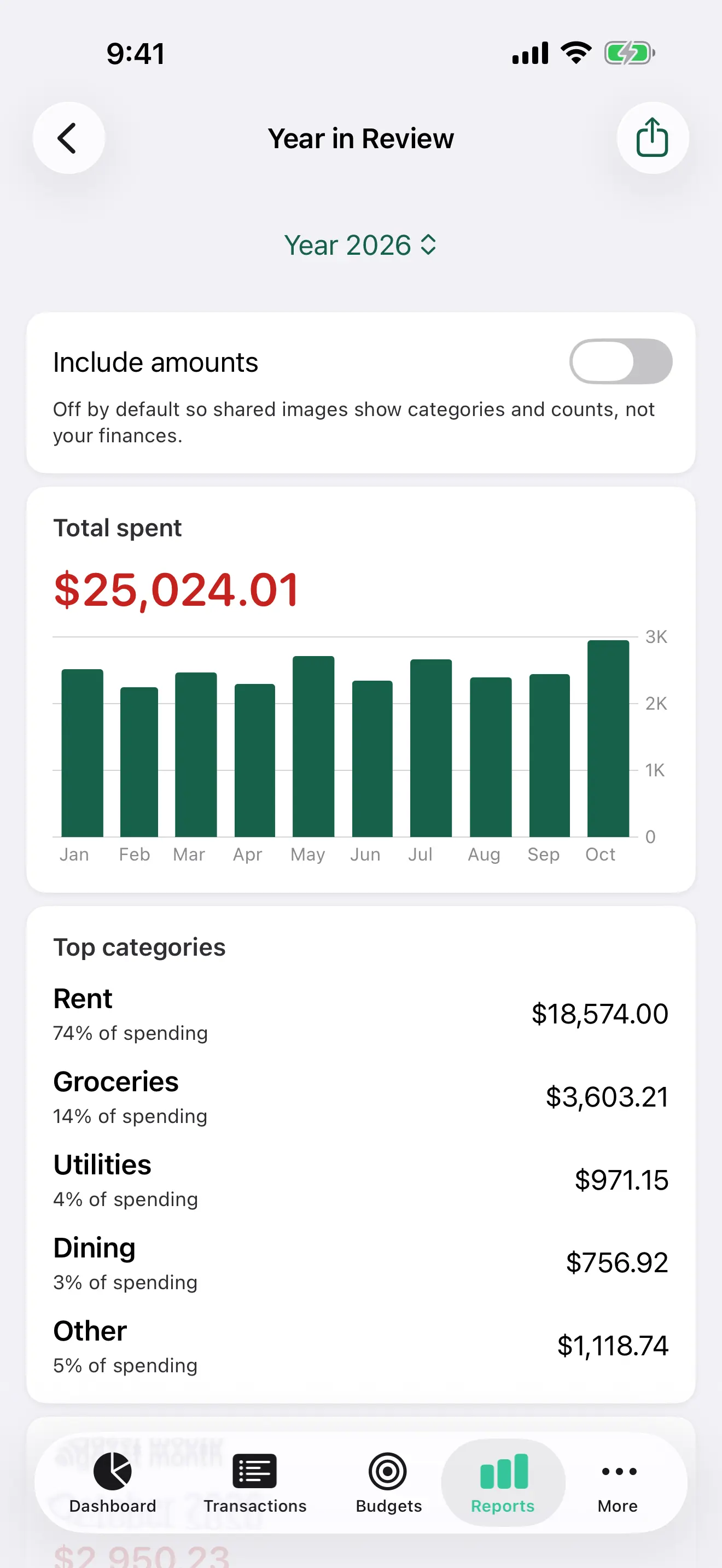 Year in Review on iPhone, with the year’s spending and top categories