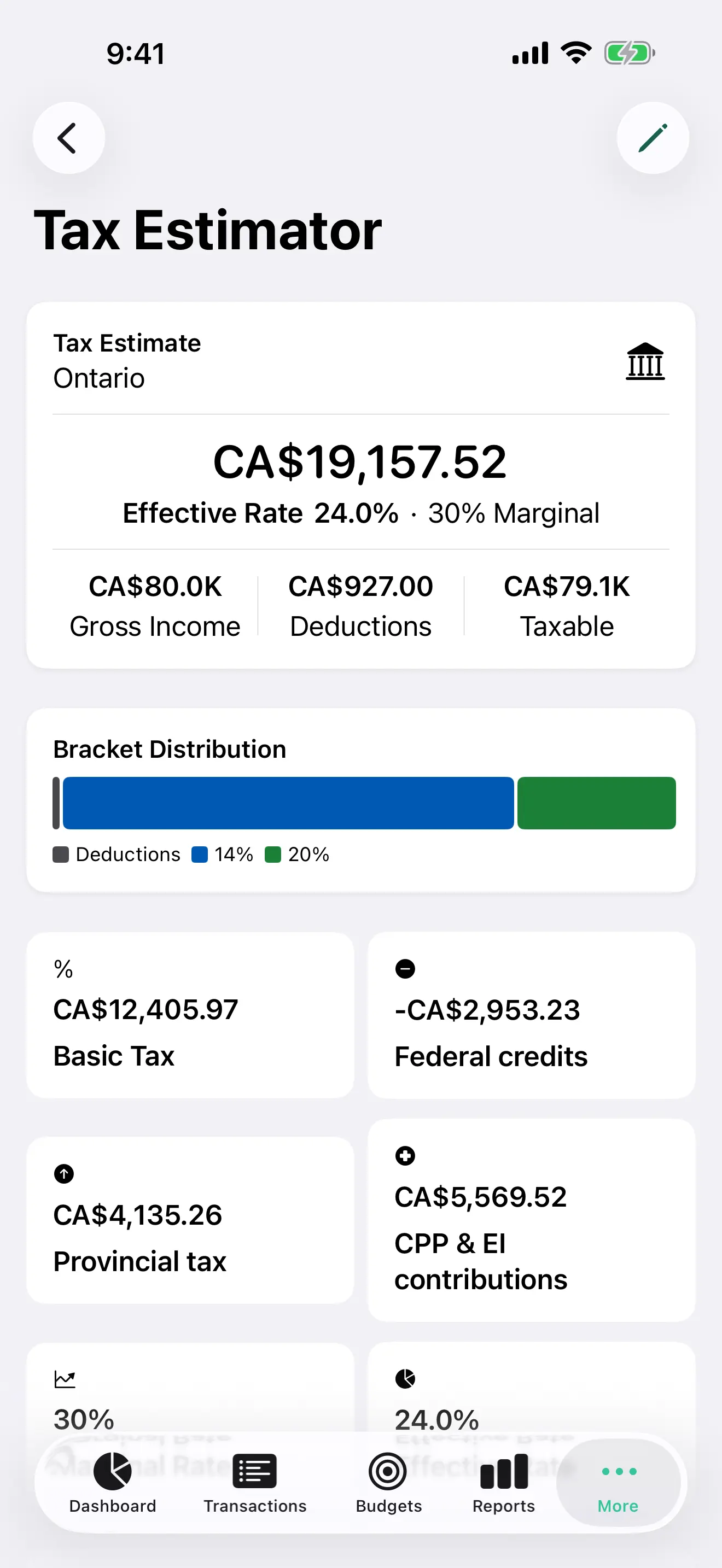 Canada tax estimate on iPhone, in Canadian dollars, with federal and Ontario tax